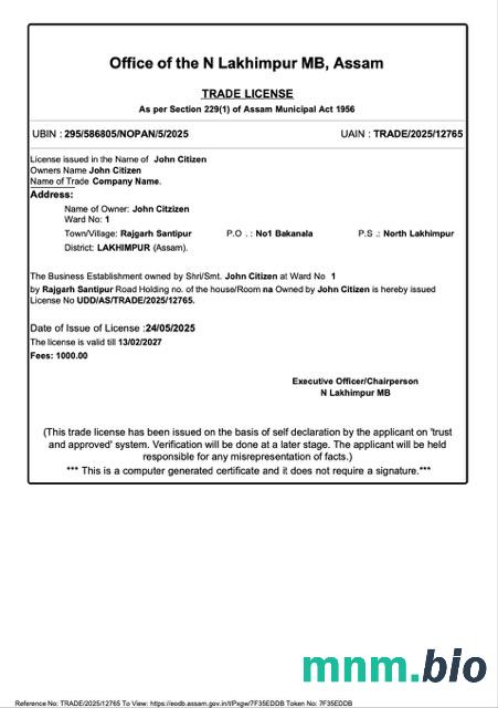 Indie Lakhimpur Trade license Word i szablon PDF